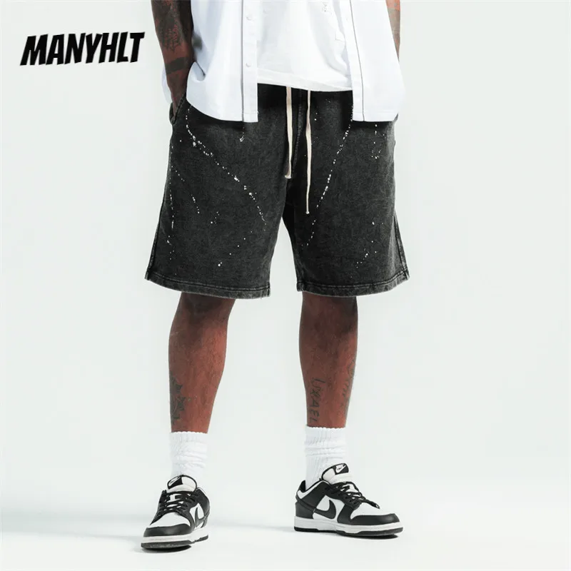 

Straight Retro Inkjet Print Summer Shorts Men And Women Drawstgring Joggers Washed Oversized Casual Five-point Knee Length Pants