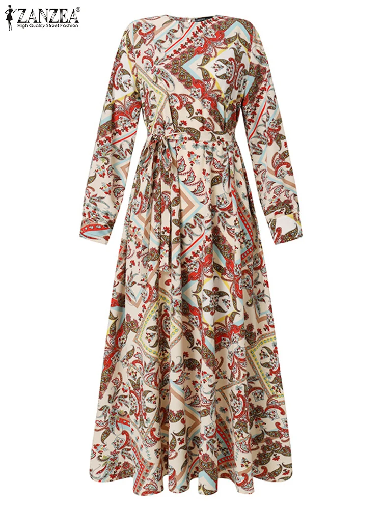Женское платье с цветочным принтом ZANZEA Дубай Турция абайя хиджаб винтажное