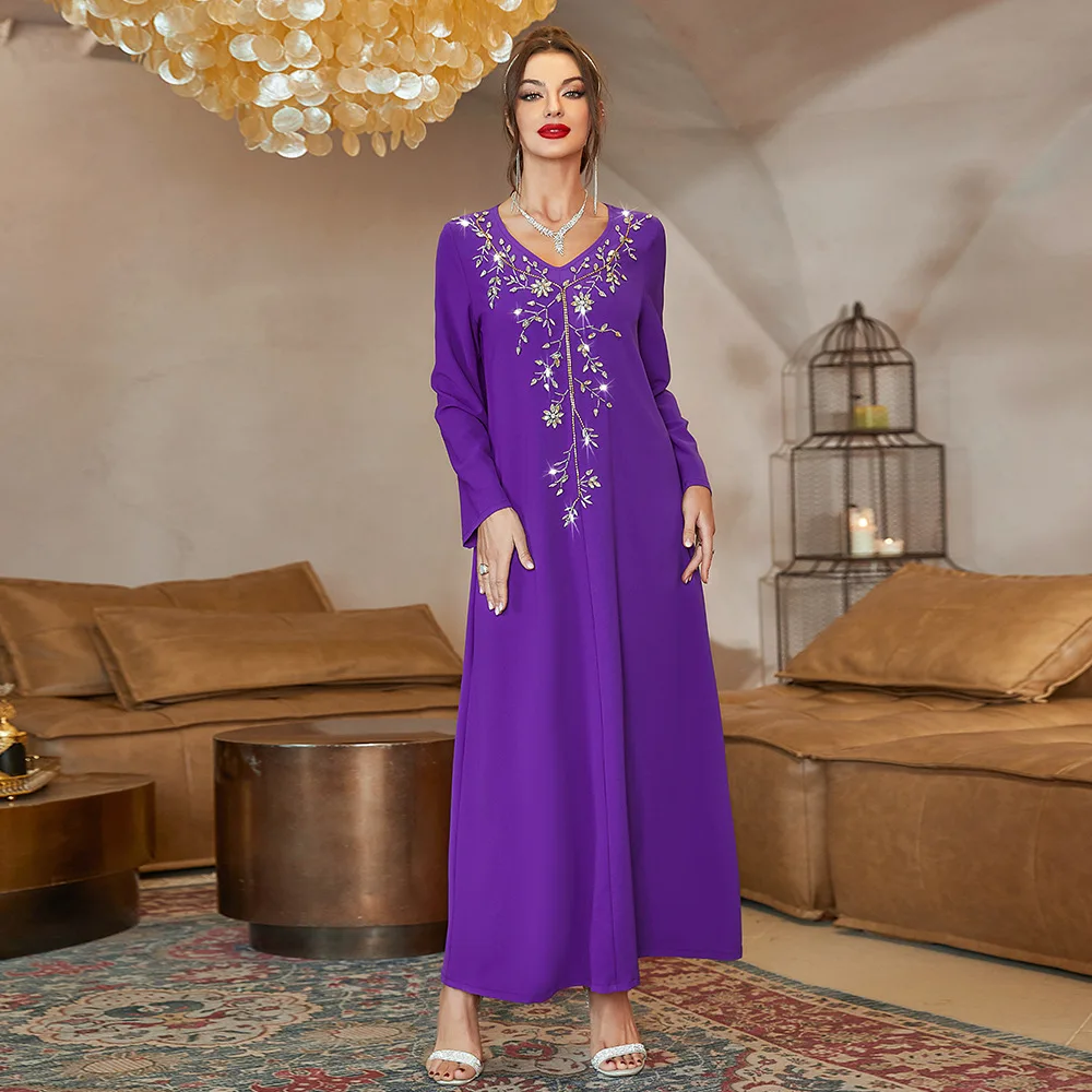 Diamond Abaya Muslim Dubai Dresses For Women 2023 Long Sleeves Ramadan Arabic Caftan Moroccan Turkey Evening Dresses For Ladies