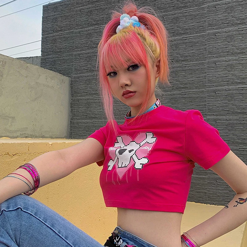 

Anime Harajuku goth Female women t-shirts Kawaii Short Anime T Shirt Summer tee Women Streetwear crop Tops y2k женская футболка