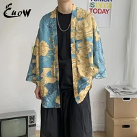 eouw 2022 fashion xianhe style japanese trendy jacket sunscreen suit kimono cardigan thin half sleeved robe mens shirt m 5xl