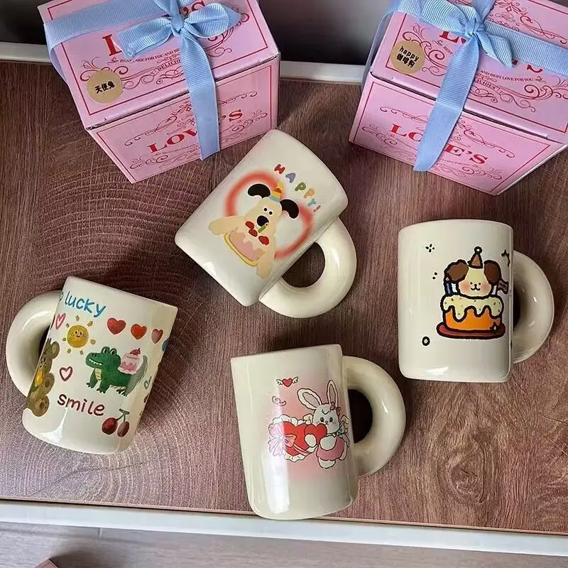 

Cartoon Puppy Coffee Cup Cute Retro Ceramic Mug Milk Juice Tea Water Cups Student Couple Birthday Gift Ins Coffee Mugs
