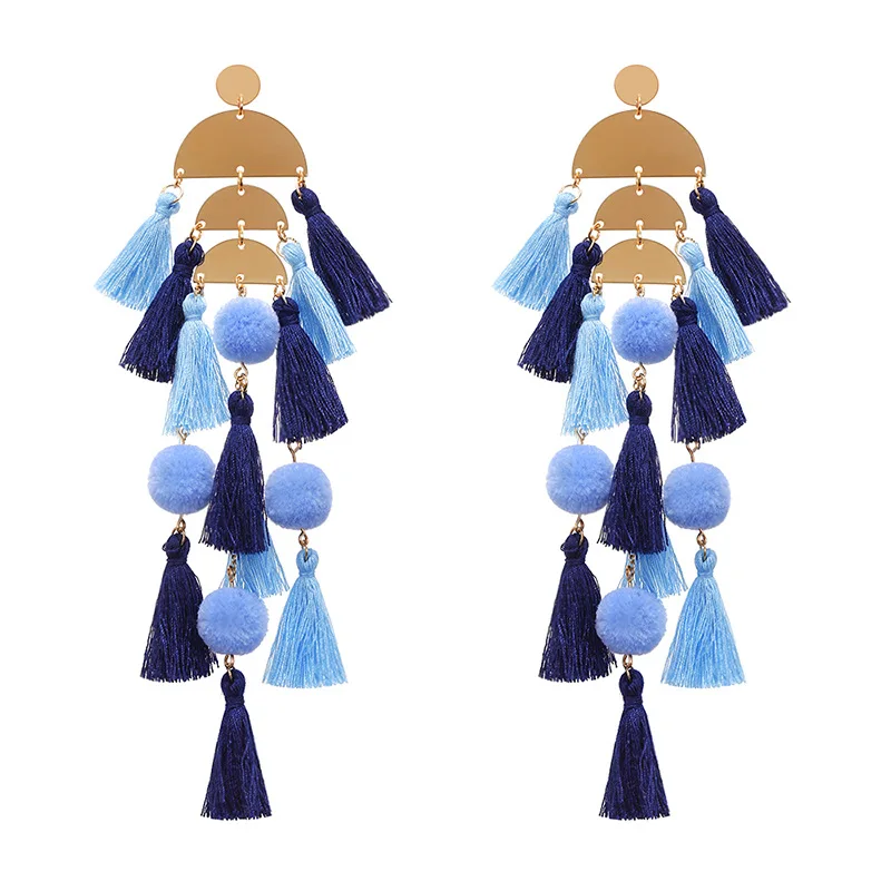 

Bohemian semicircle multi-layered tassel earrings Big name all-match earrings statement earrings halloween earrings