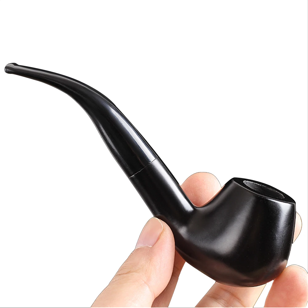 

Ebony Smoking Tobacco Pipe Classic Handmade Wooden Smoke Chimney Filter Resin Bend Pipe Herb Grinder Smoking Accessories Gift