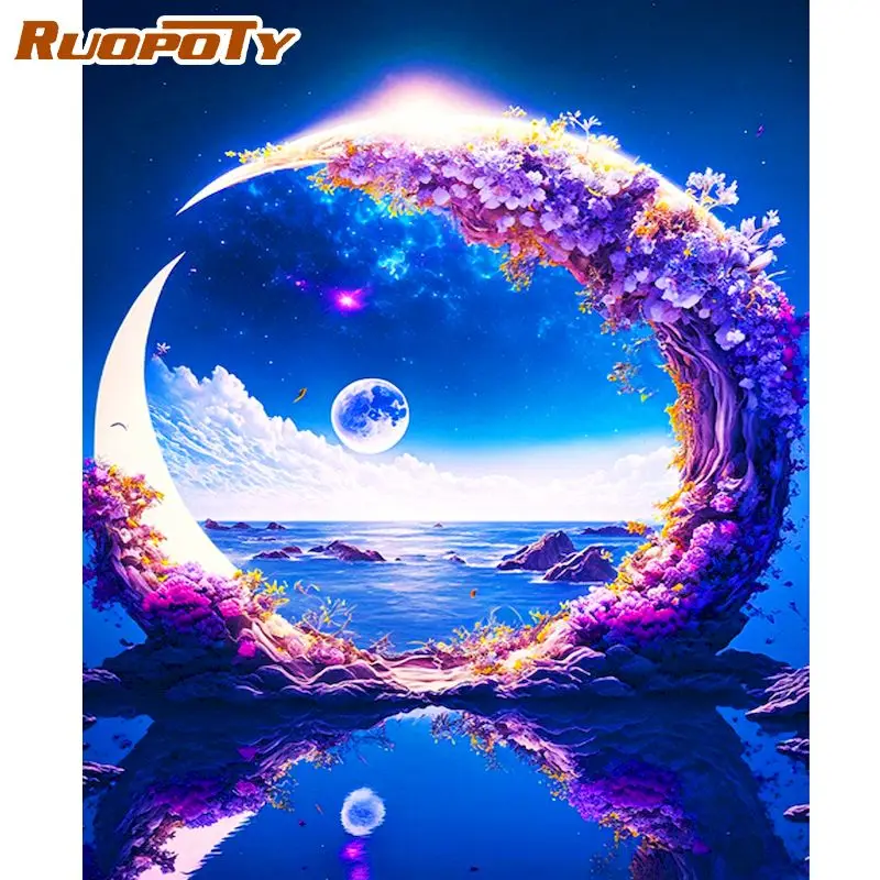 

RUOPOTY Diy Painting By Numbers Moon Fantasy Scenery Drawing Coloring By Numbers Acrylic Paint Diy Gift For Home Decors 60x75cm