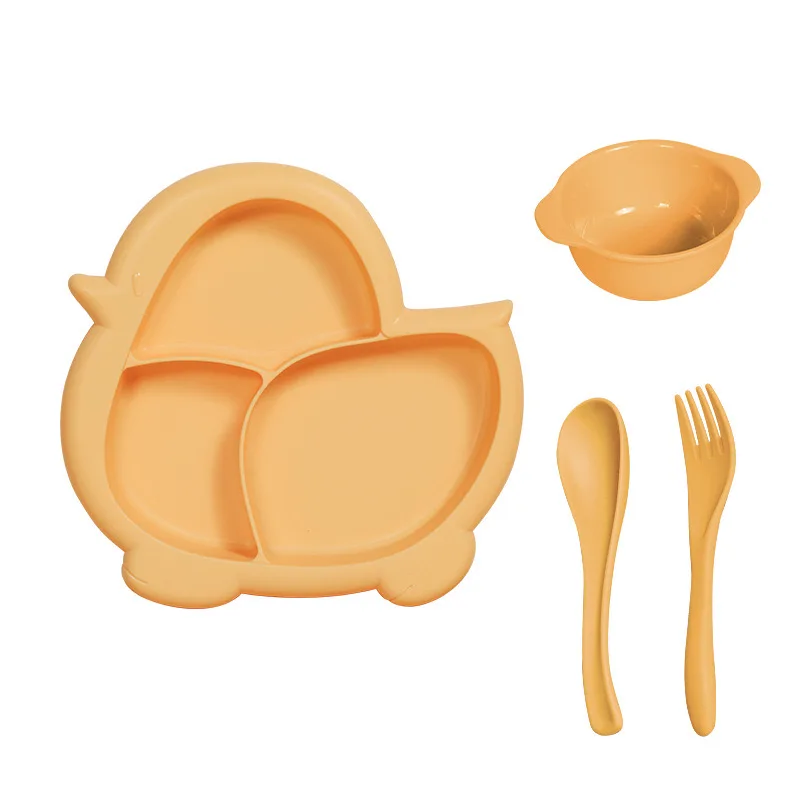 Детская пластиковая тарелка с изображением курицы для еды чаша вилка ложка