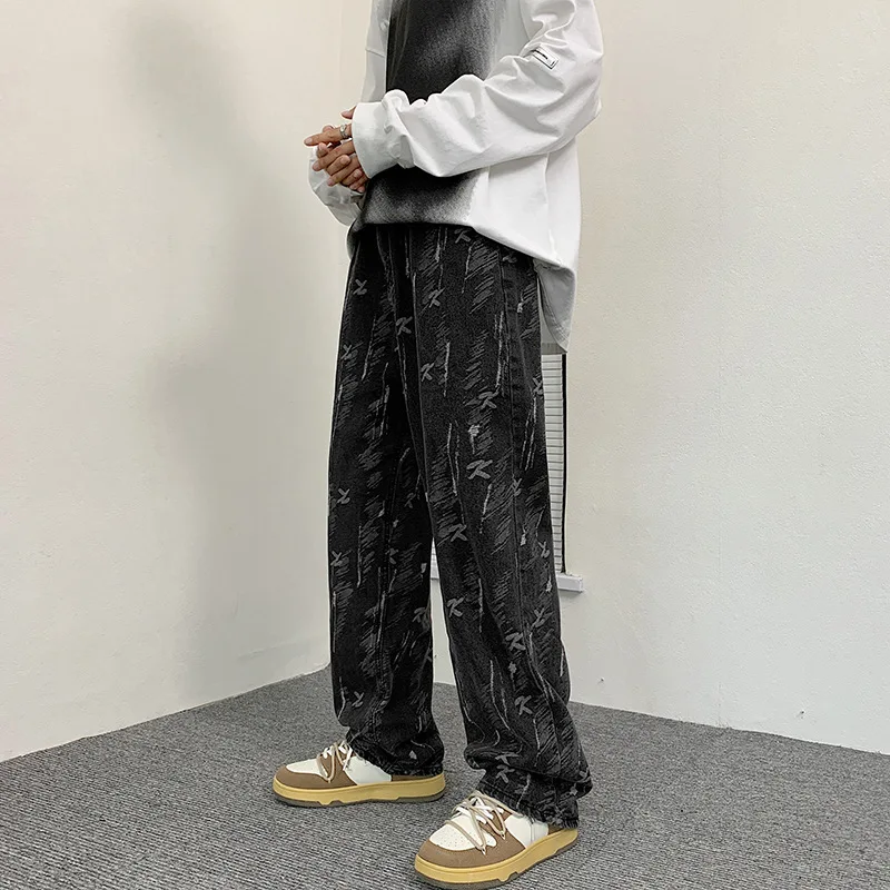 Men's Jeans Baggy Straight Wide Leg Pants Oversized Bottoms High Street Fashion Denim Trousers Spring and Autumn Y2K Man Clothes