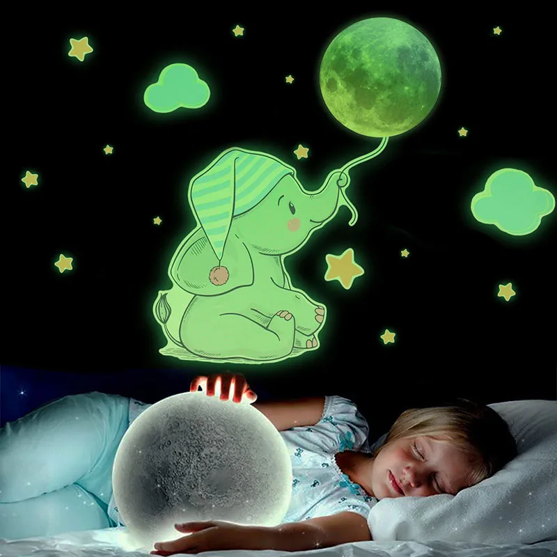 

Luminous Green Lights Moon And Animal Wall Stickers Glow In The Dark Kids Room Baby Nursery Home Ceiling Decoration Wall Decals