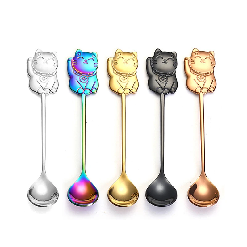 

Coffee Spoon 304 Stainless Steel Cute Luck Cat Coffee Stirring Spoon Cartoon Dessert for Tableware Kitchen Supplies Ice Cream