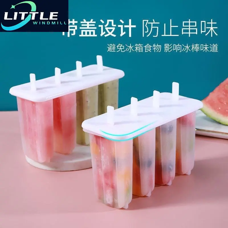 

4 Ice Molds + 4 Plastic Sticks，4 Ice Popsicle Mold Set Ice Cream Mold Popsicle Ice Cream Mold Ice Tray，Reusable Kitchen Tools