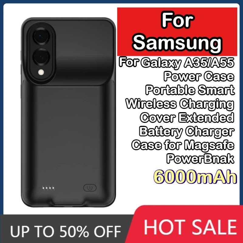 Фото Чехол-аккумулятор для Samsung Galaxy A35/A55: портативный, с беспроводной зарядкой, расширенным временем автономной работы, для магнитного Power Bank №2