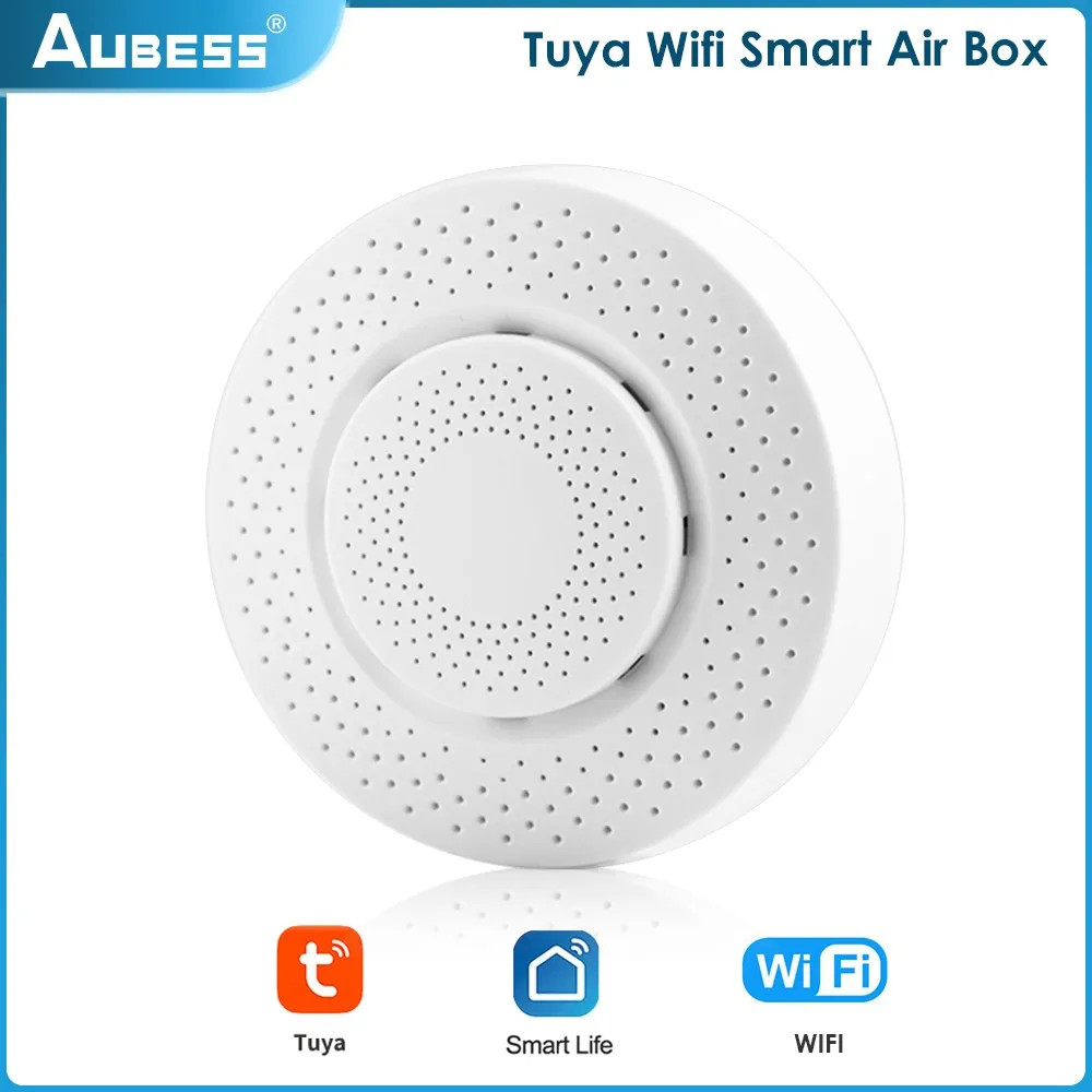 

Tuya Wifi Smart Air Box Formaldehyde VOC Carbon Dioxide Temperature And Humidity Remote Detection Smart Home Alarm Detector