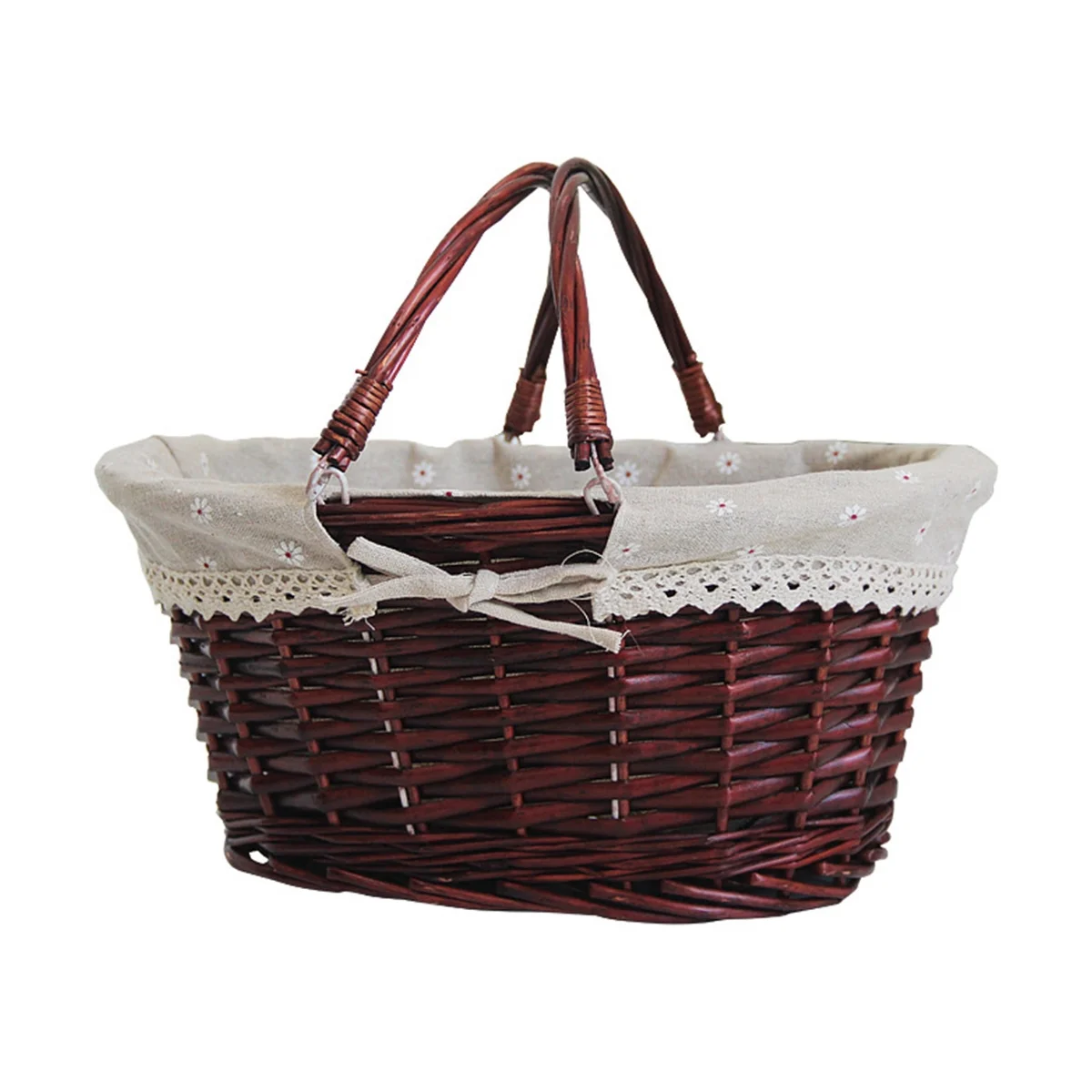 

Natural Wicker Woven Basket, Premium Willow Basket with Handle and Linen Cotton Cloth Lining, Decoration Picnic Party