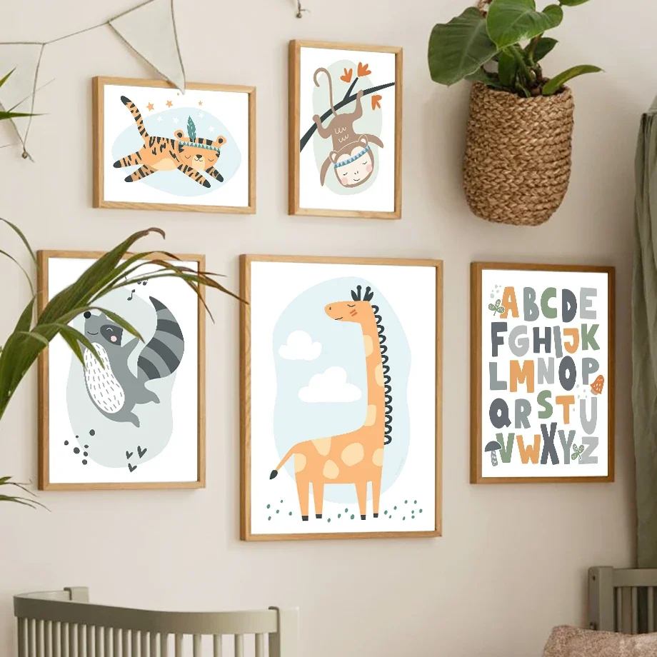 Жираф обезьяна лиса Сова детская настенная Картина на холсте скандинавские