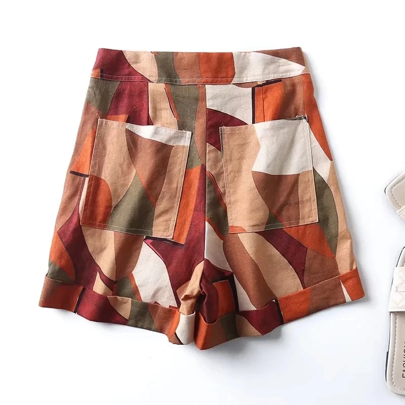 Elmsk 2023 Summer Indie Folk Camouflage Print Shorts Women Fashion Bermuda Harem Casual Shorts Women