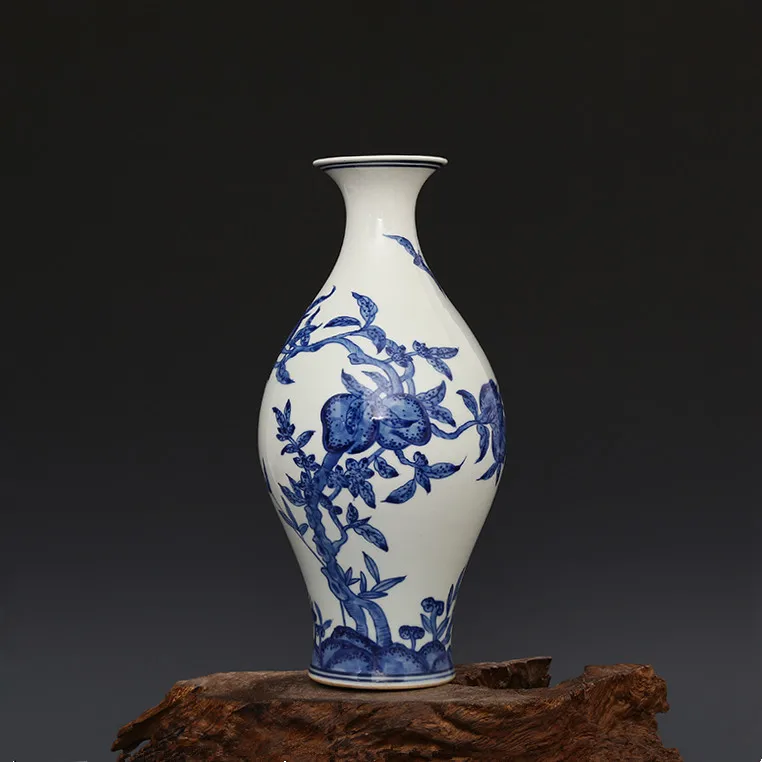 

Qing Qianlong Hand-painted Blue and White Nine Peach Fishtail Vase Antique Porcelain Antique Porcelain