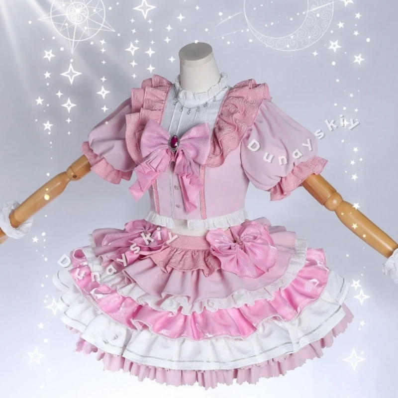 Фото Костюм для косплея Puella Magi Madoka Magica: розовое платье Канамэ Мадоки, пышная юбка в стиле Лолита, заколка-бабочка, сценический наряд для идола №1
