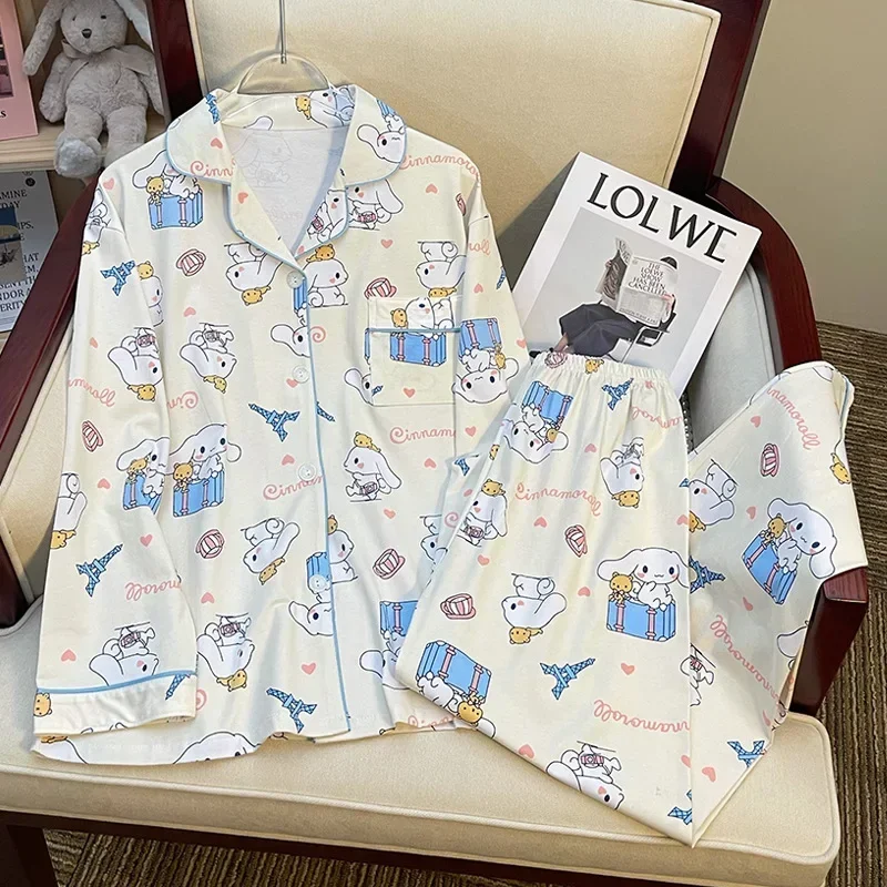 Sanrio Cinnamoroll Babycinnamoroll осенняя хлопковая длинная женская одежда пижамы домашняя