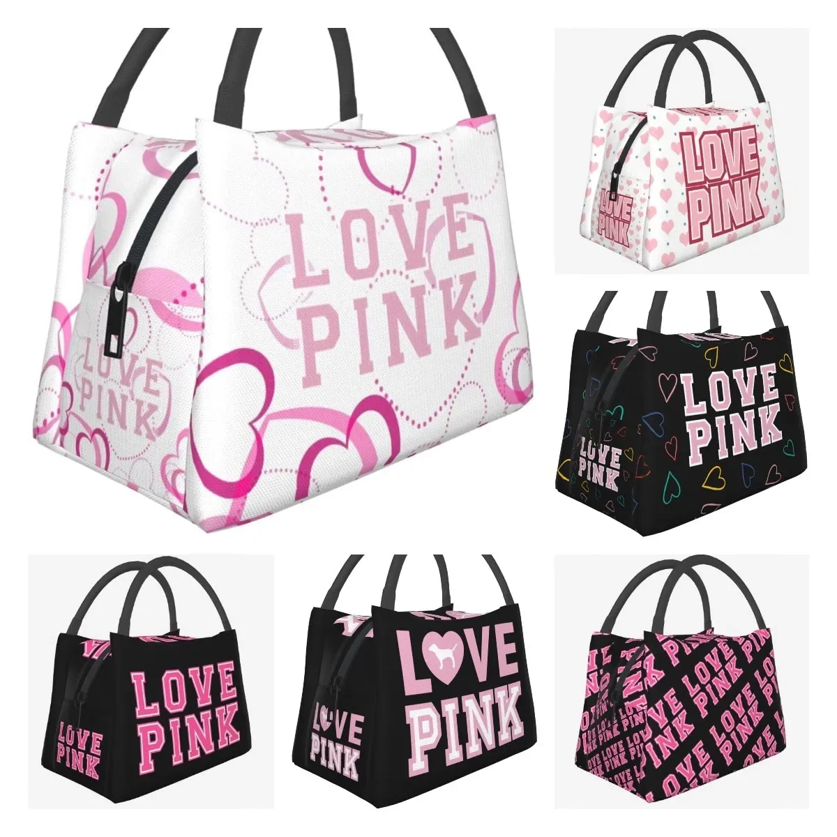 

Женская изолированная сумка для ланча Love Pink Heart, многоразовая водостойкая Сумка-тоут Bento