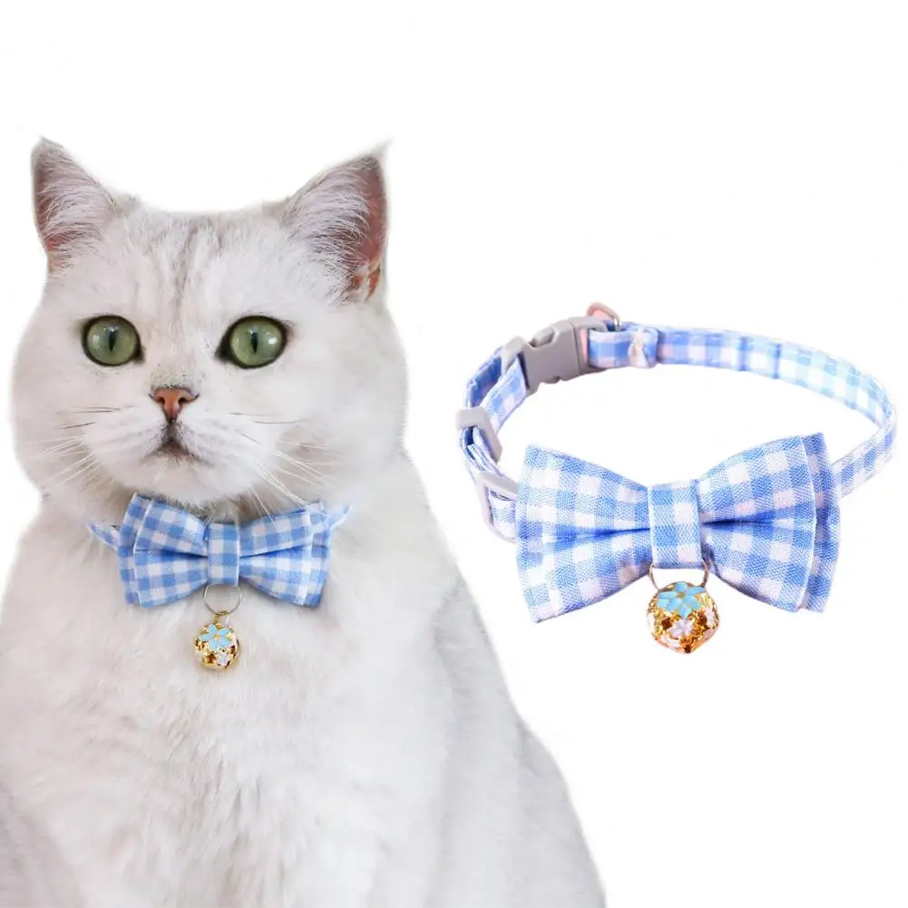 

Stylish Plaid Pattern Cat Collar with Bell Adjustable Buckle Cute Bowknot Pet Dog Neck Strap Pet Supply