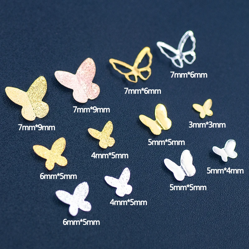 

500PCS/Bag 3D Butterfly Shape Hollowed Out/Frosted/Glossy Metal Rhinestones Decoration For DIY Nail Art/Jewelry Accessories