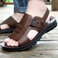 mens new summer pu leather sandals non slip wear resistant beach shoes leather sandals casual sandals gladiator sandals