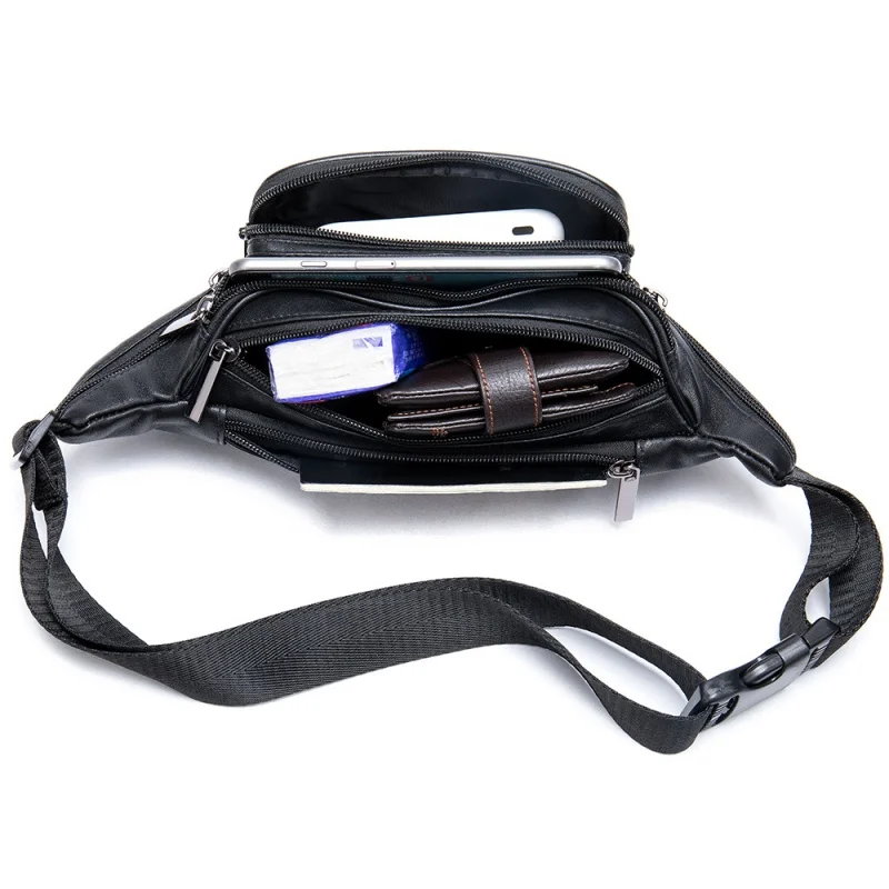 Simple Business Men Women Genuine Leather Waist Pack Outdoor Waist Bag Mobile Phone Chest Bag Male Leisure CrossBody Bag