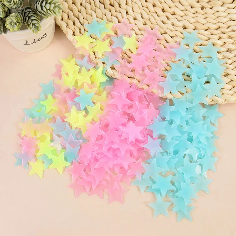 

100Pcs Luminous 3D Stars Glow In The Dark Wall Stickers For Kids Baby Rooms Bedroom Ceiling Home Decor Fluorescent Star Stickers