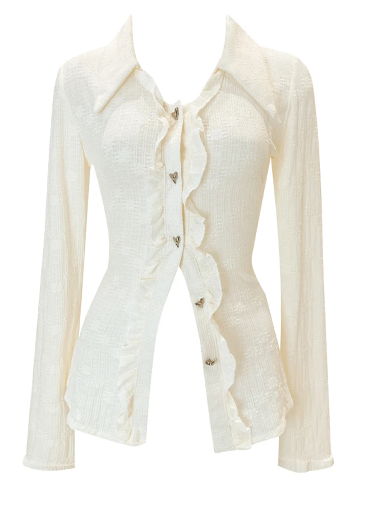 Женская винтажная рубашка с оборками кокетка длинным рукавом и в Корейском стиле