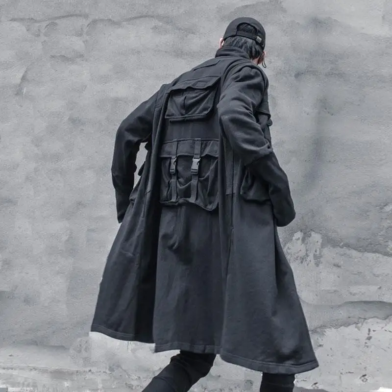 

Techwear уличная одежда длиной до бедер Hop плащ-ветровка длинный кардиган одежда мужское весеннее пальто Панк Rave Мужская Черная куртка