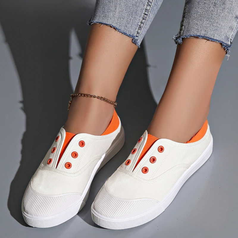 Лоферы женские на плоской подошве парусиновые туфли без шнуровки универсальные