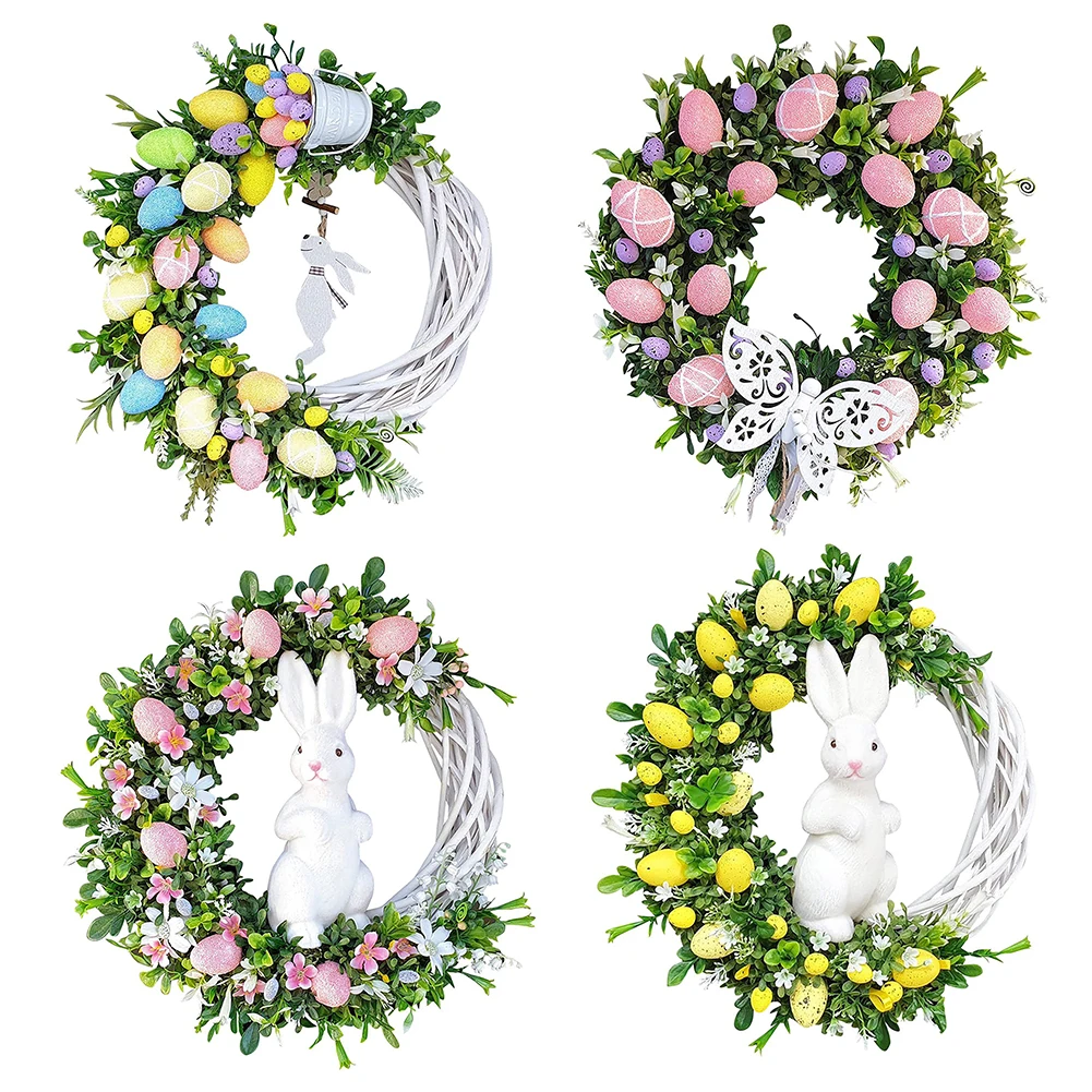 

Bow Ribbon Easter Eggs Wreath Easter Eggs Door Ornaments Wall Decor Happy 2023 Easter Day Decor For Home Easter Wreath Pendant