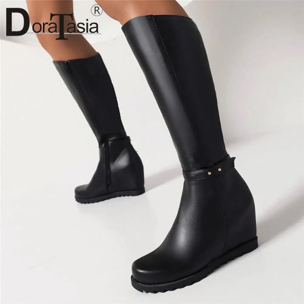 

DORATASIA Brand New Ladies Platform Mid-Calf Boots Fashion Zip Solid Height Increasing Boots Women 2022 Party Office Shoes Woman