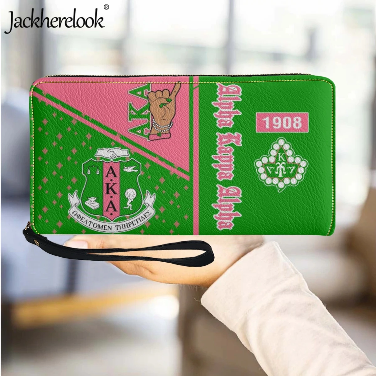 

Jackherelook Alpha Kappa Alpha Sorority, Длинный кошелек из искусственной кожи для женщин, женский бумажник на запястье, клатч, Дамский держатель для кредитных карт