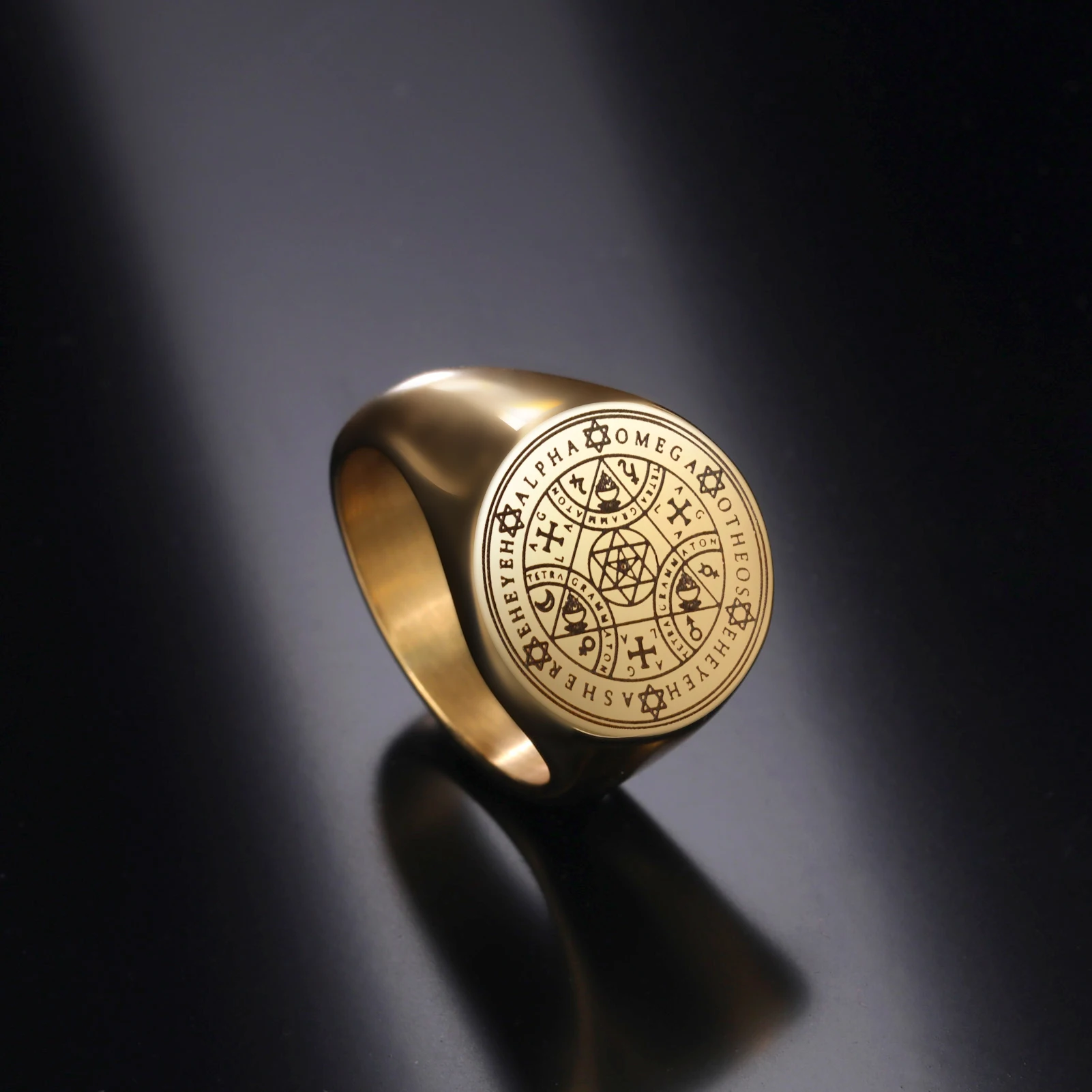 Фото LIKGREAT Tetragrammaton Амулет из нержавеющей стали мужские кольца энохианский Ангел волшебное кольцо на палец AGLA Talisman Винтажные Ювелирные изделия в ... №1