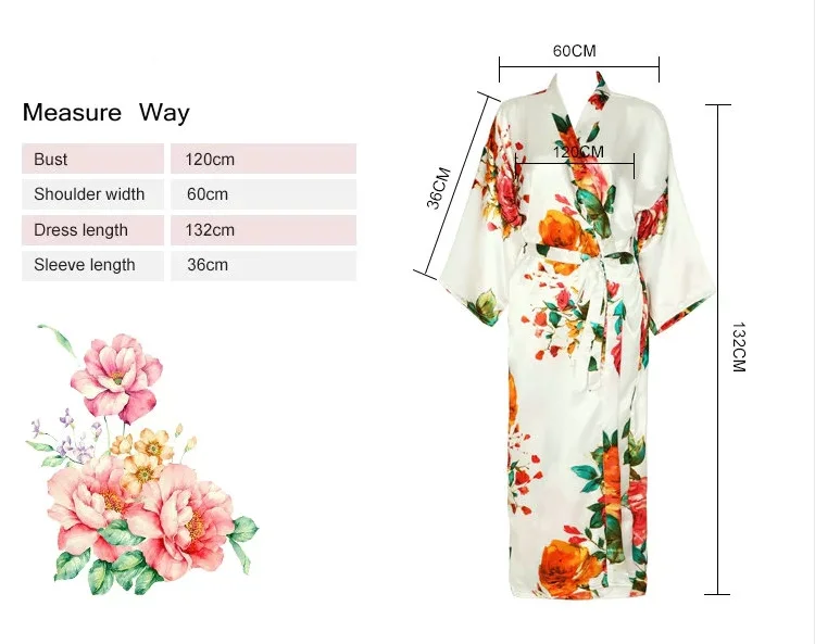 Owiter Long Floral Robe Kimono Blush Pure Silk Satin Flower Bathrobe Night Dress Wedding Robes for Bridesmaids Bride Sleepwear