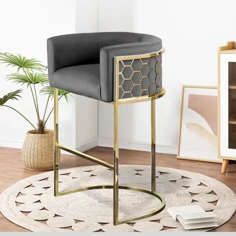 Барный стул высотой со спинкой Современный барный с полированными ножками из