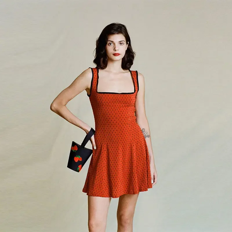 Женское винтажное платье в горошек Красное Облегающее Платье-трапеция во