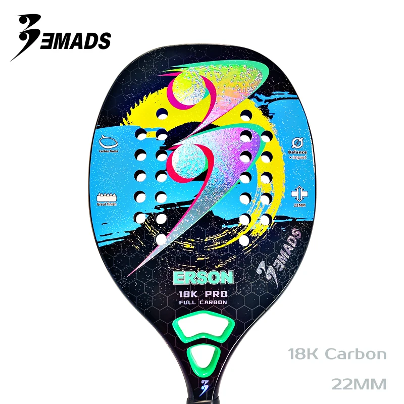 3MADS Erson 18K PRO Beach Tennis Racket Carbon Fiber 18K Professional 22mm Soft EVA Core Carbon Frame Advanced Paddle