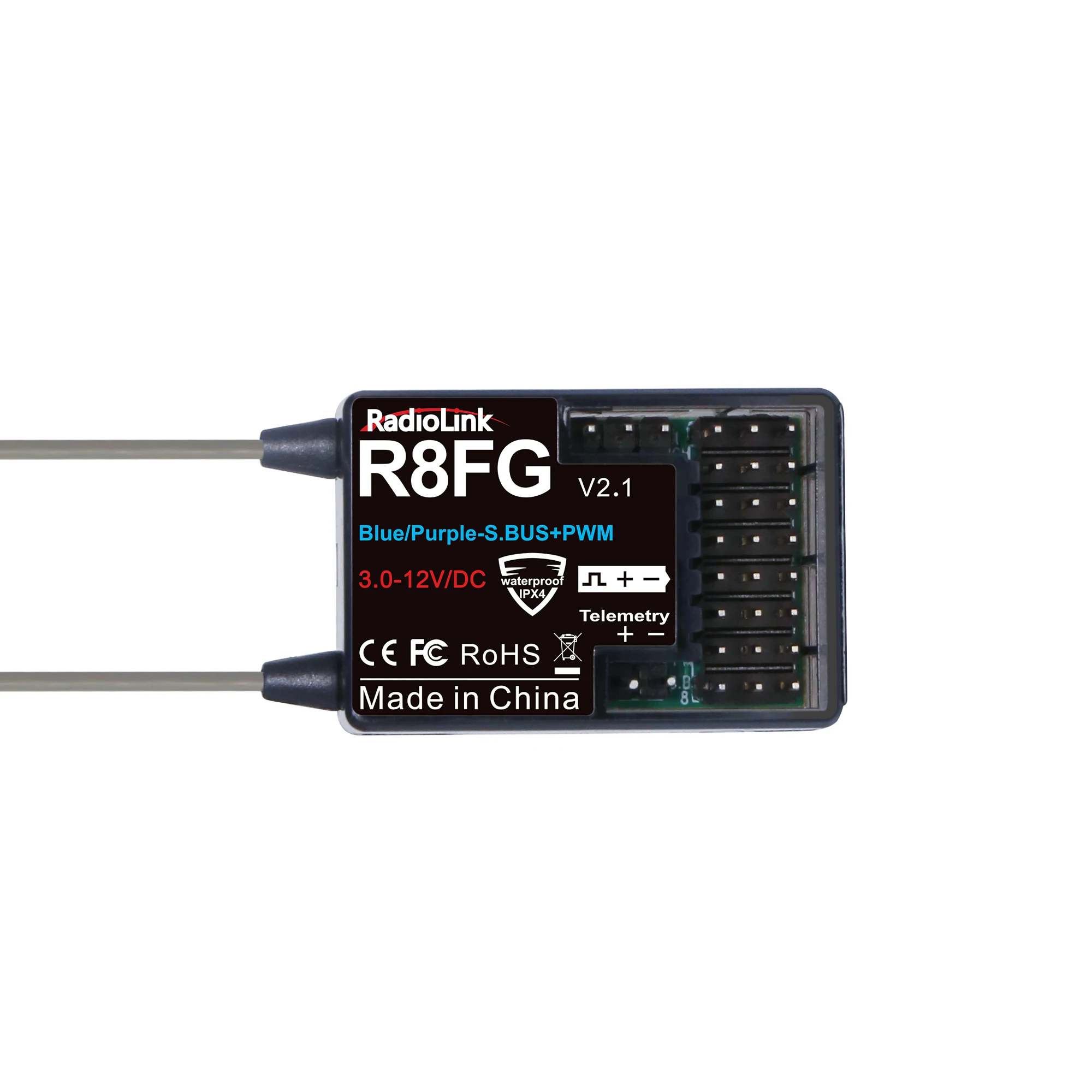 Фото Радиоприемник Radiolink R8FG 8-канальный 2.4G с гироскопом и возвратом напряжения 3.0-12В DC для дальнобойных моделей лодок, автомобилей, совместим с передатчиками RC8X, RC6GS, RC4GS, T8S, T8FB №3