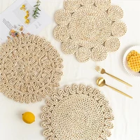 handmade round placemat made of corn husk wipeable heat insulating table mat antiskidding flower shaped tableware mat