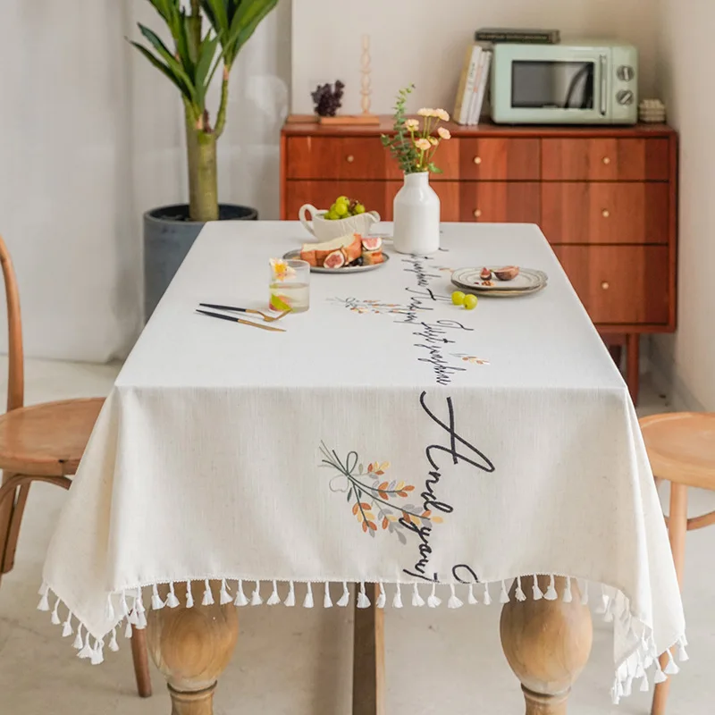 

Embroidered Linen Tablecloth Wrinkle-Resistant Washable Dining Room tablecloth for Rectangle Tables for Kitchen Dinning Tabletop