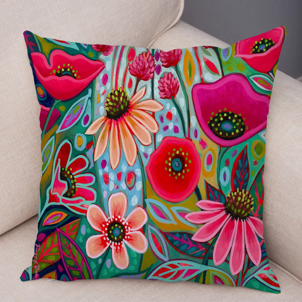 

Скандинавская акварельная наволочка с цветком, мягкий плюшевый декор, наволочка с мультяшным цветочным растением для дивана, дома, детской комнаты, наволочка