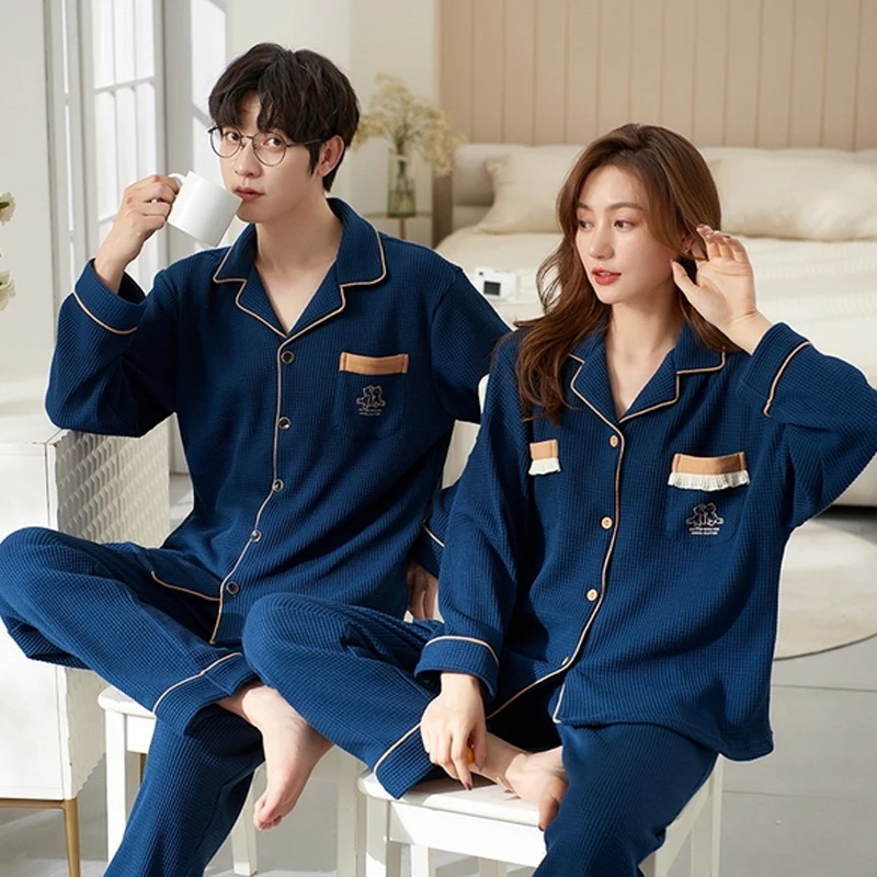 

QUHENG 2022 Autumn Cotton Pajama Men's Pieces Winter Thick Warm Sleepwear Women for Couples Casual Loose Home Costumes Set