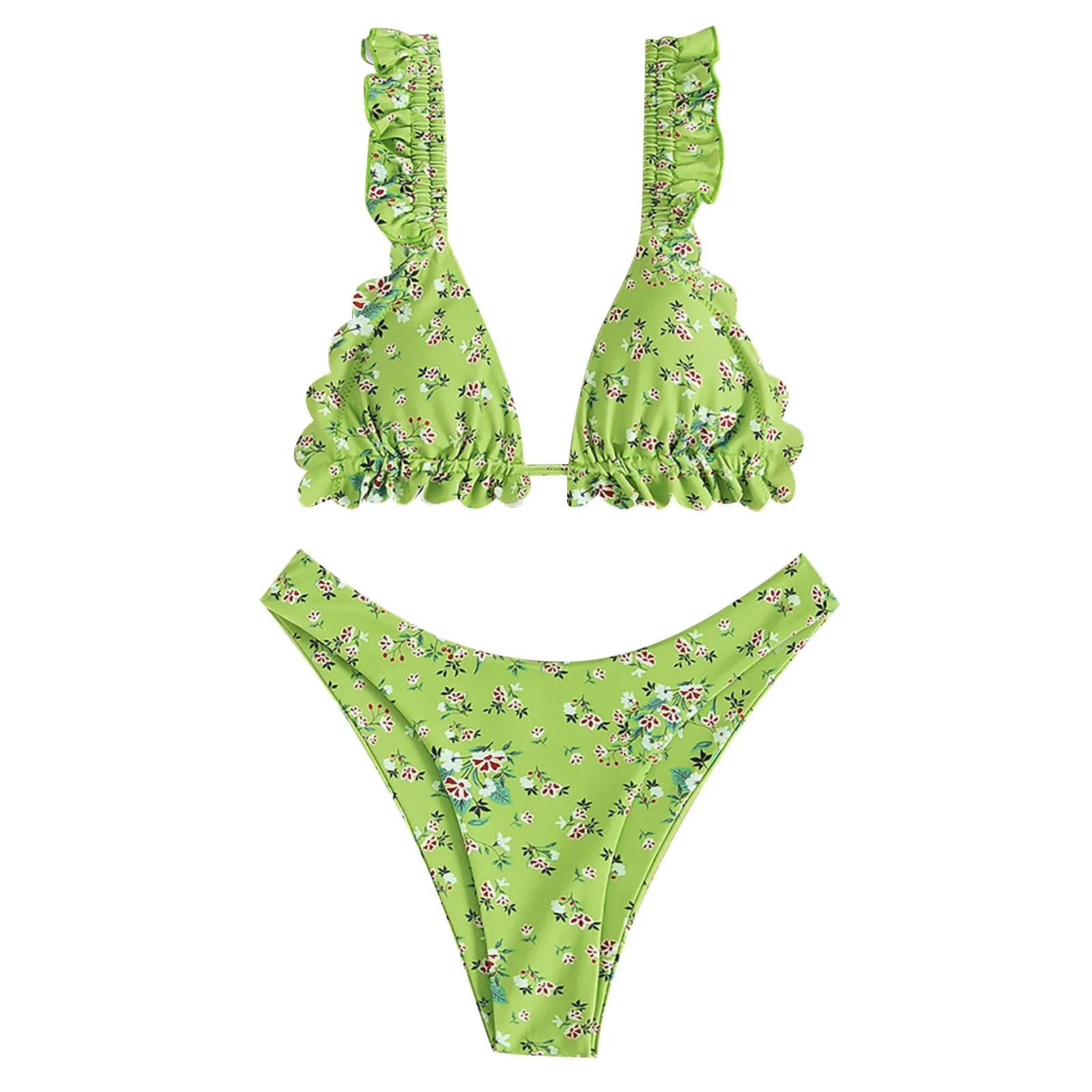 

Купальник женский с цветочным принтом, пикантный раздельный купальник с перекрытием, комплект из двух предметов, пляжная одежда, вязаное би...