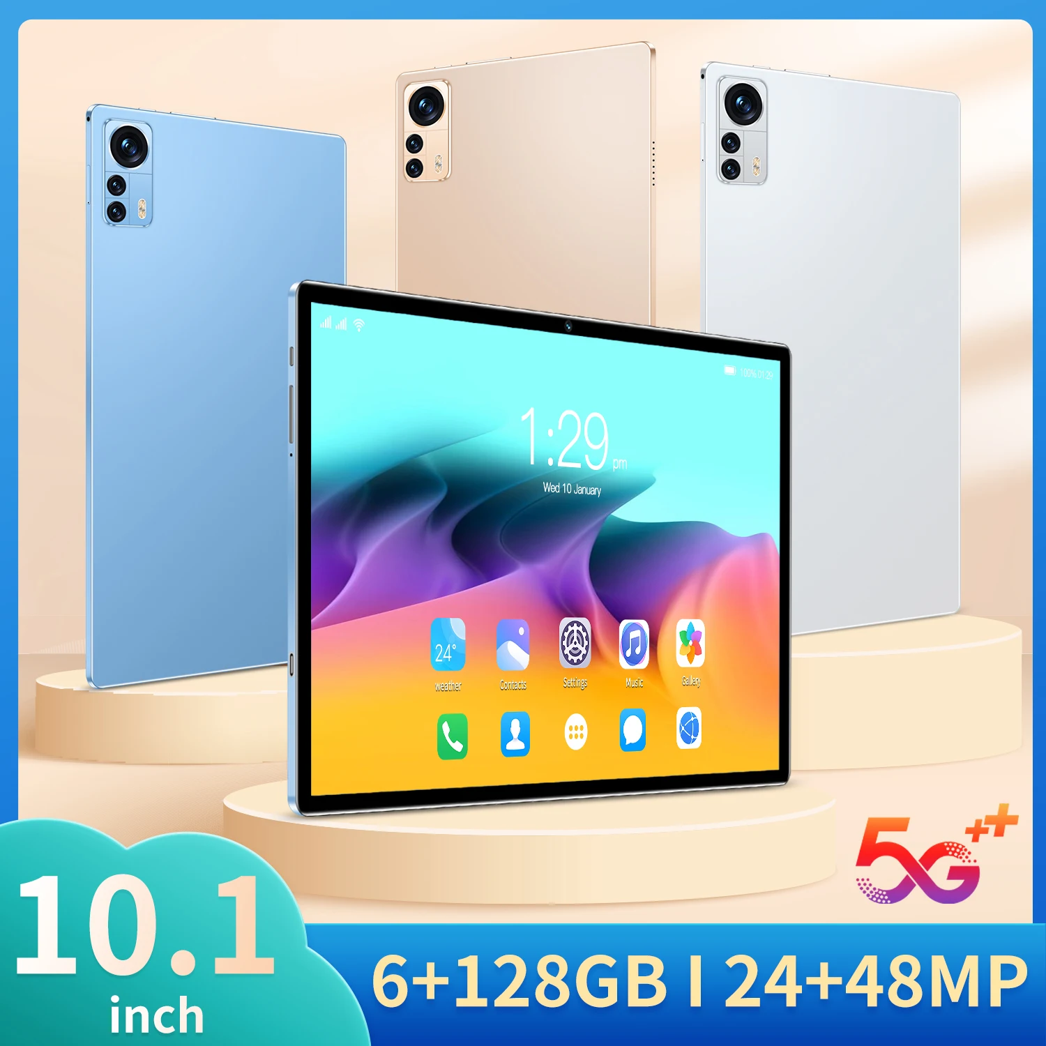 

New 10.1-inch 5G tablet Android 10.0 eight core mobile phone calls Google Play 6GB RAM 128GB ROM tablet PC WiFi Bluetooth Type-C