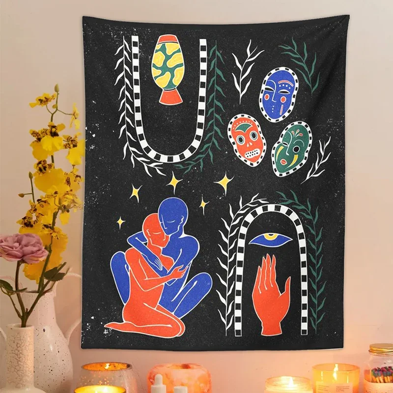 Психоделический Таро гобелен настенная волшебная маска черные хиппи гобелены