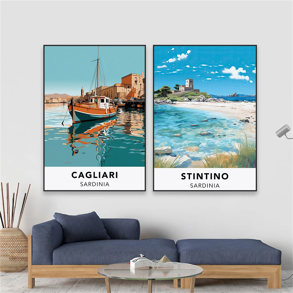 Сардиния настенное искусство красочный постер для путешествий кастельсардо