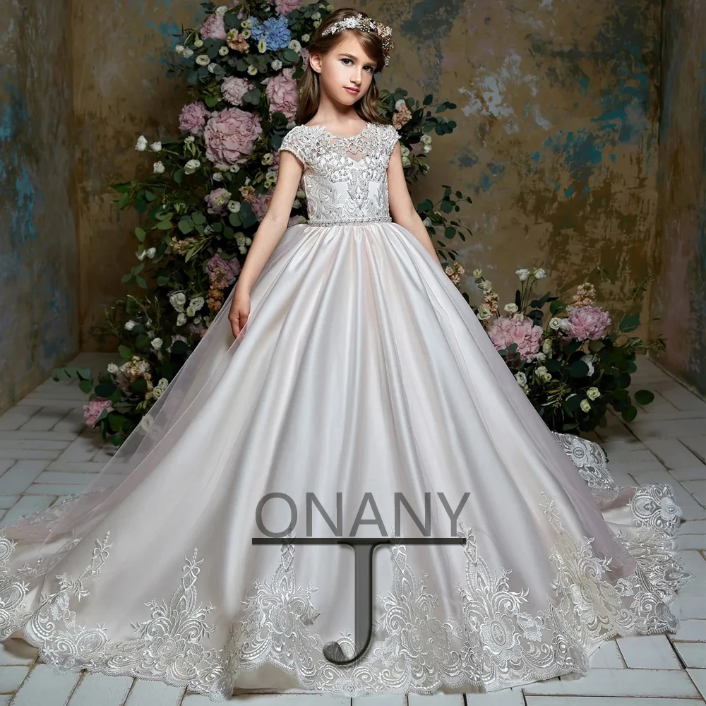 

JONANY Modern Flower Girl Dress Sequin Crystal Satin Made To Order Birthday Pageant Communion Robe De Demoiselle Baby Party