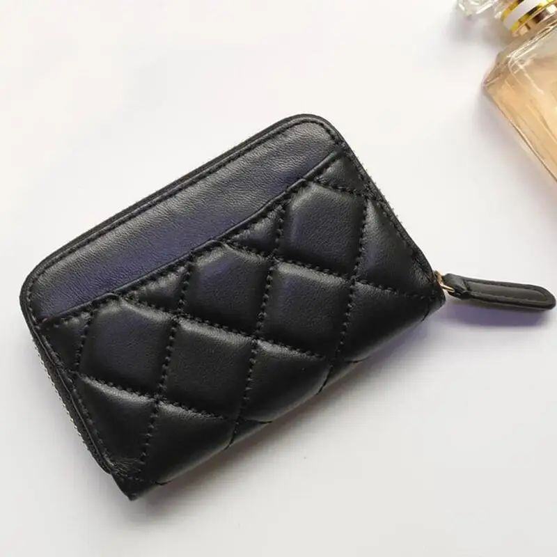High Quality Custom sheepskin Leather Card Holder For Women Solid Fashion Credit Card ID Card Holder Wallet Coin Purse Pouch